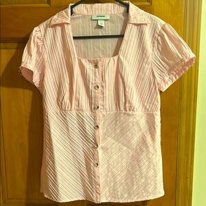 Blush light pink Striped Button-Up Women's Top